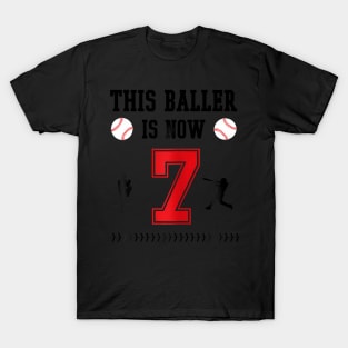 This Baller Is Now 7 Years Old Baseball 7Th Birthday Boy T-Shirt